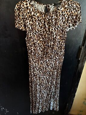 Banana Republic Leopard-Print Maxi Dress - Brown/Black/Cream M gathered waist
